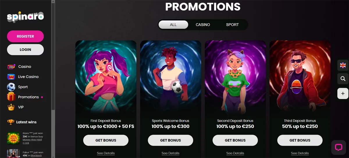Spinaro Casino Bonuses