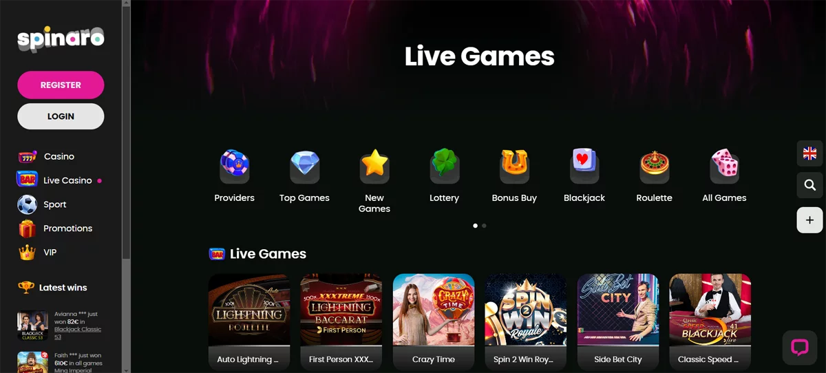 Spinaro Casino Live Games