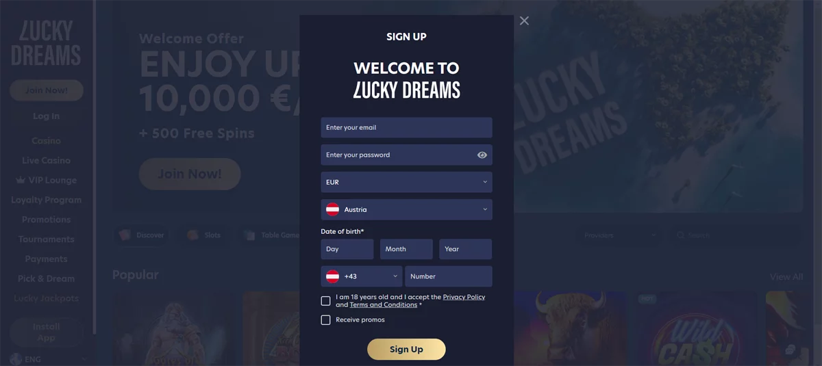 Lucky Dreams Casino Registration