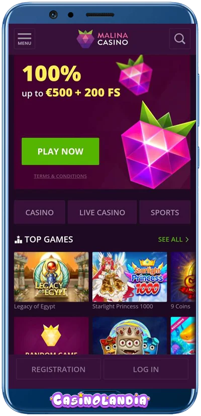 Malina Casino Mobile View