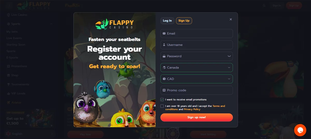 Registration Flappy Casino
