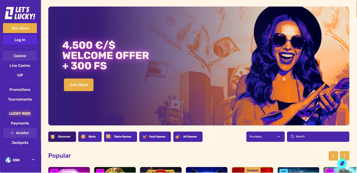 Let's Lucky Casino Home Screen