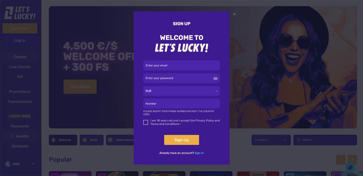 Let's Lucky Casino Registration