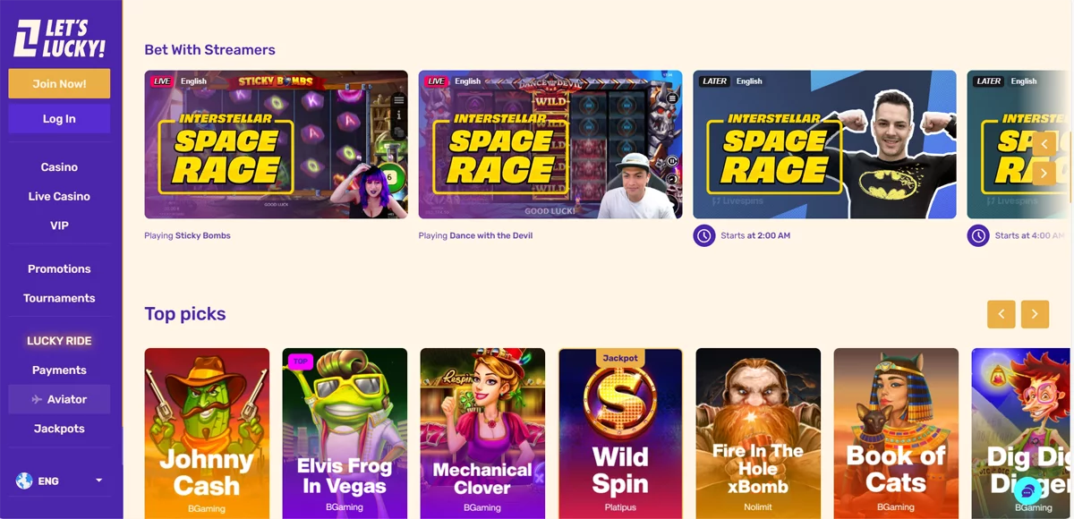 Let's Lucky Casino Slots Section