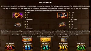 Spartacus Super Colossal Reels Paytable 2