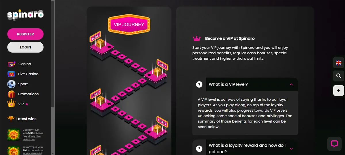 Spinaro Casino VIP Program