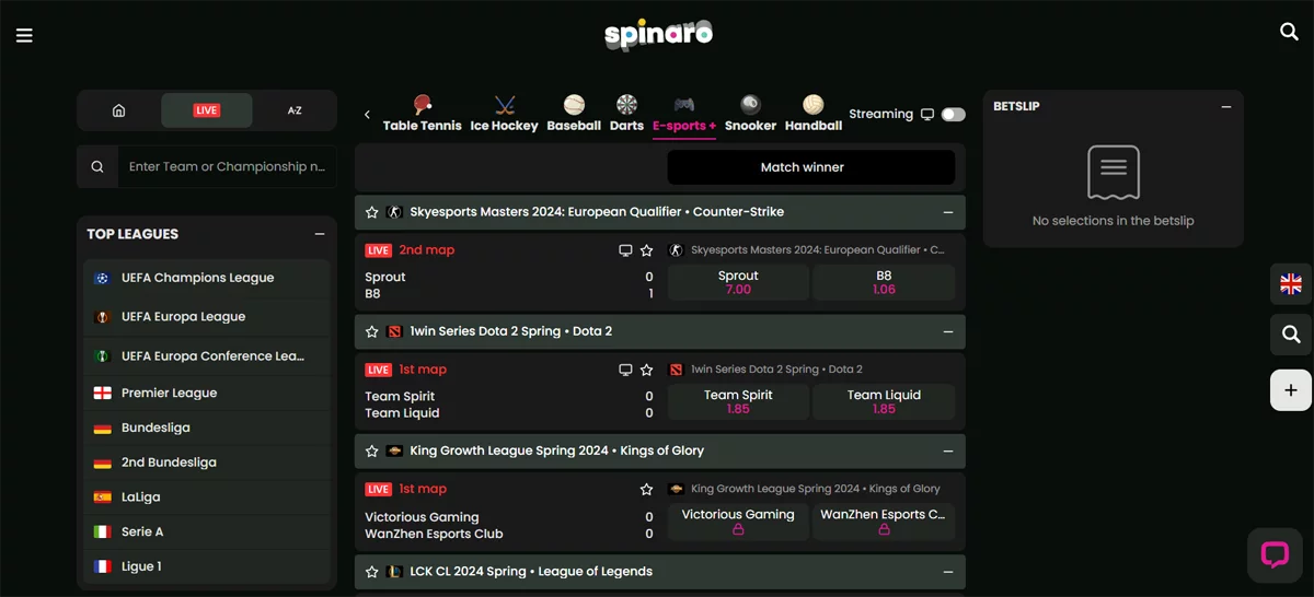 Spinaro Casino eSports Betting