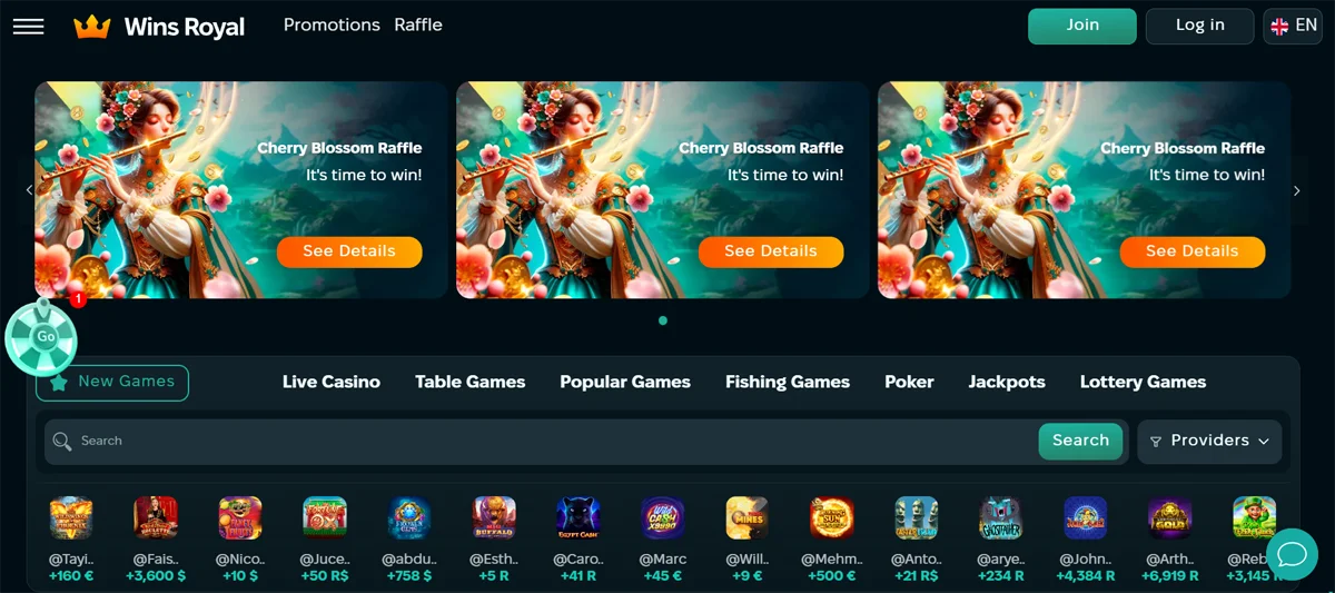 Homescreen Wins Royal Casino