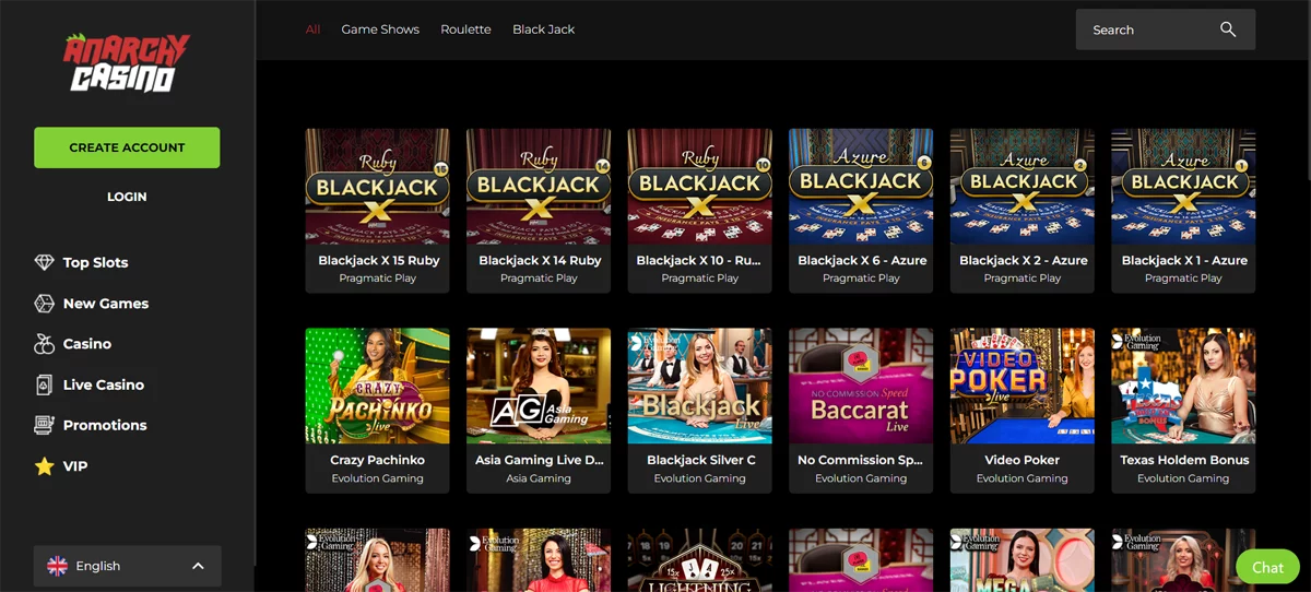 Live Dealer Games Anarchy Casino