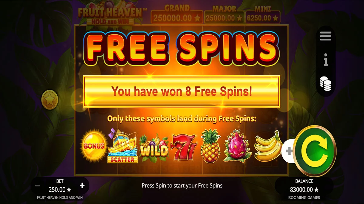Fruit Heaven Hold and Win Free Spins
