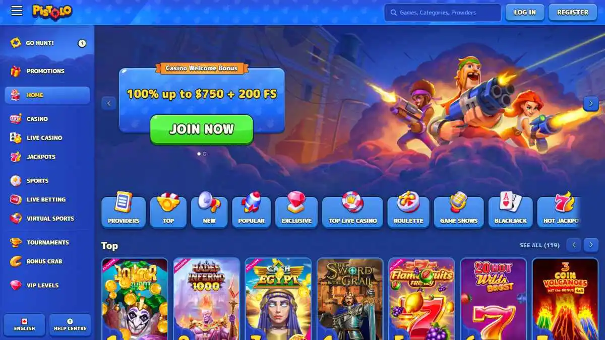 Pistolo Casino Homepage