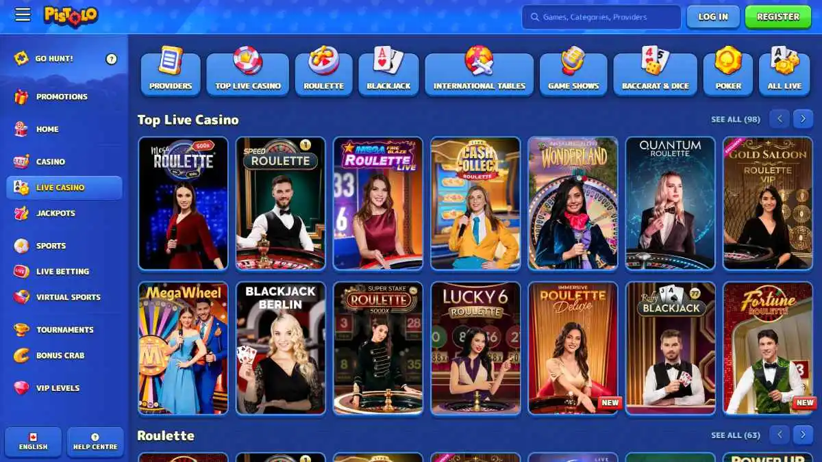 Pistolo Casino Live Casino Page