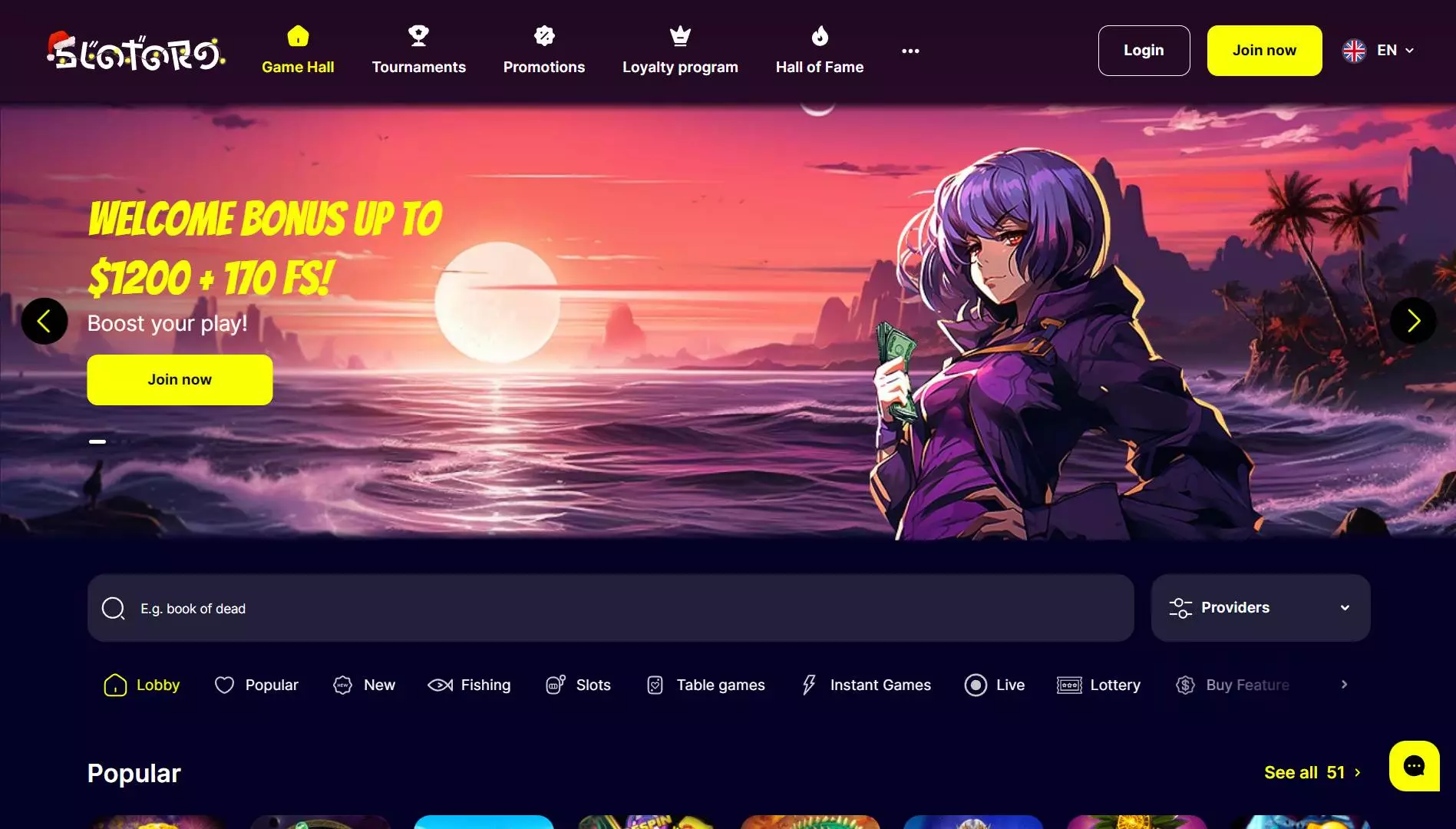 Slotoro Casino Home Page