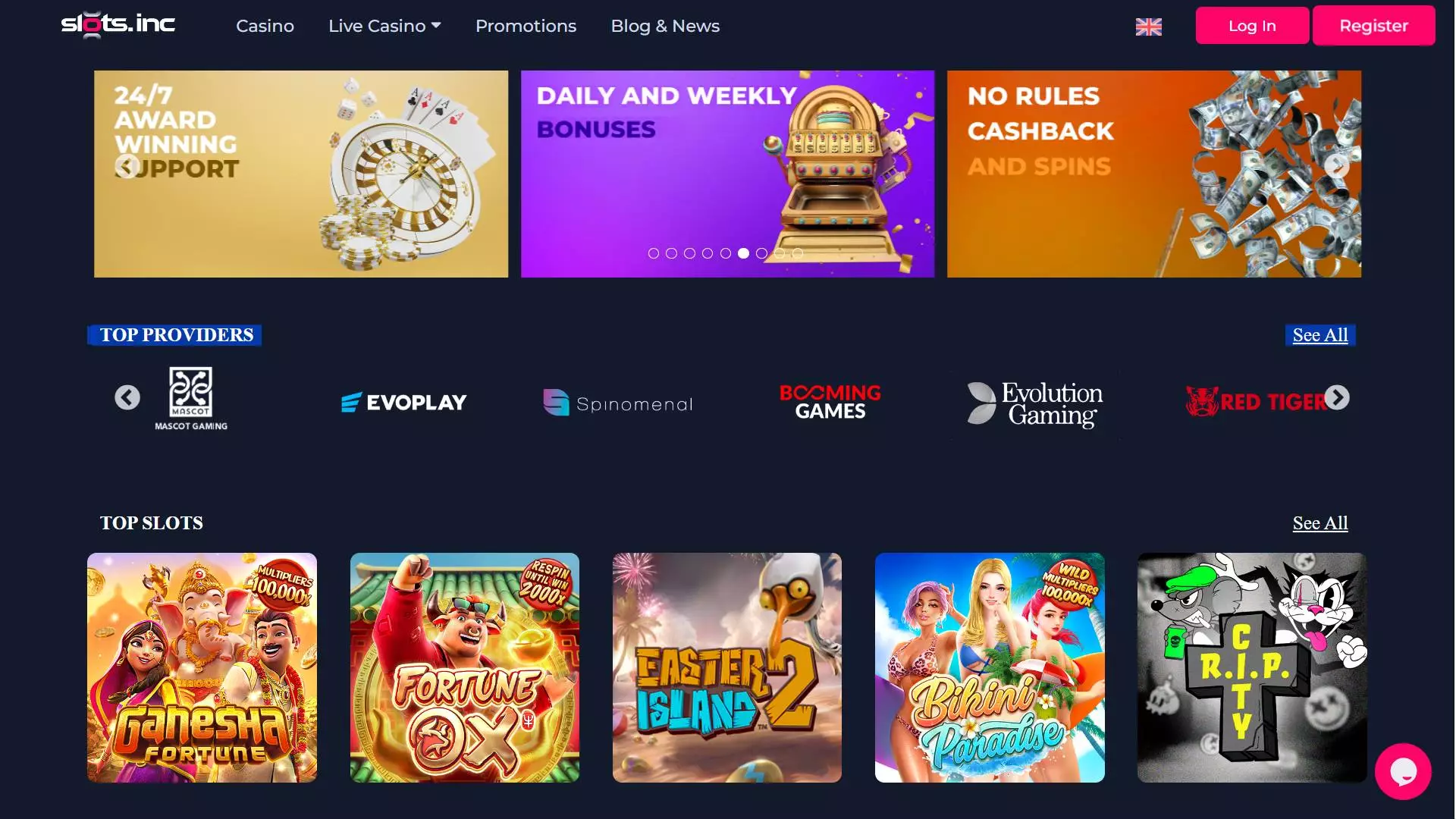 Slots.Inc Casino Home Screen