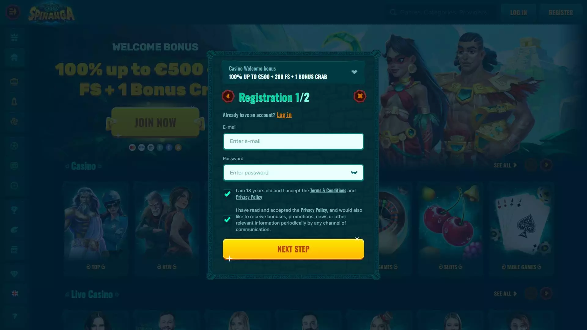 Spinanga Casino Registration