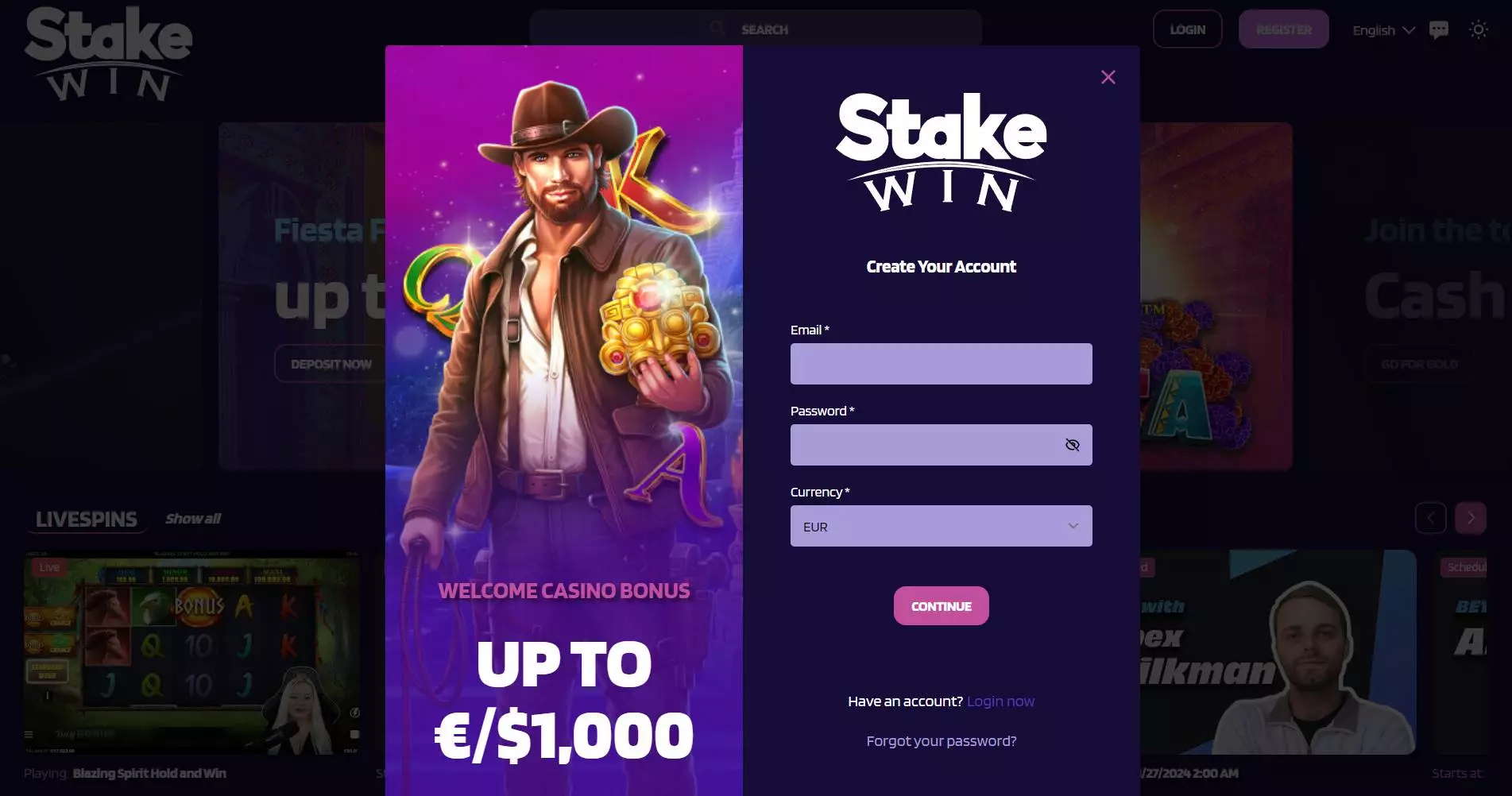StakeWin Casino Registration