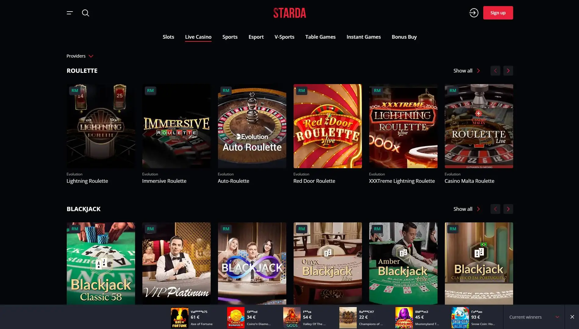 Starda Casino Live Casino