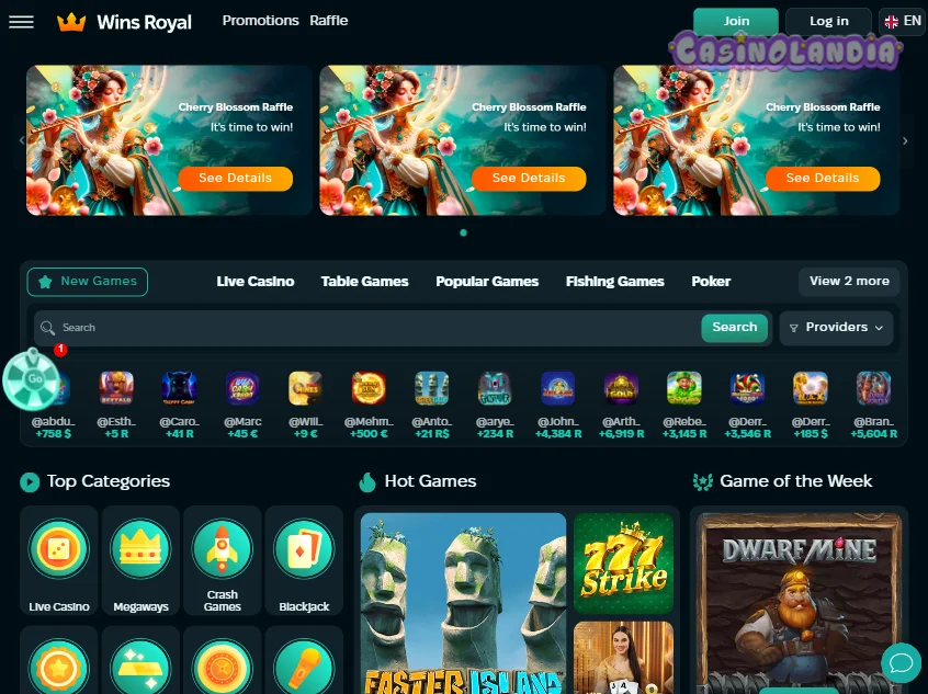 Tablet View Landscape Wins Royal Casino