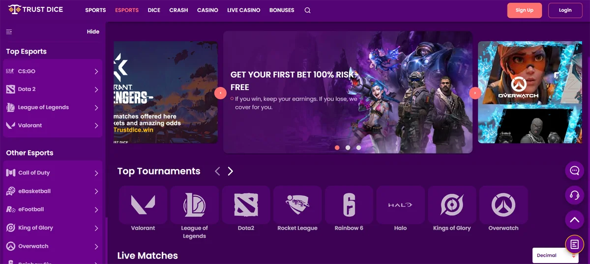 eSports Betting Trust Dice Casino