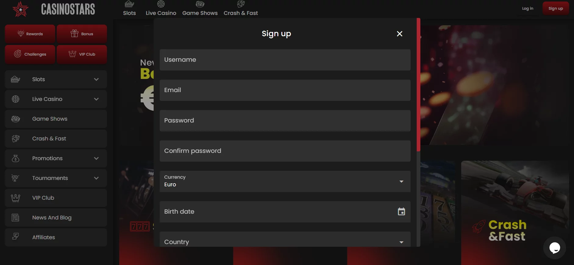 Casinostars Casino Registration