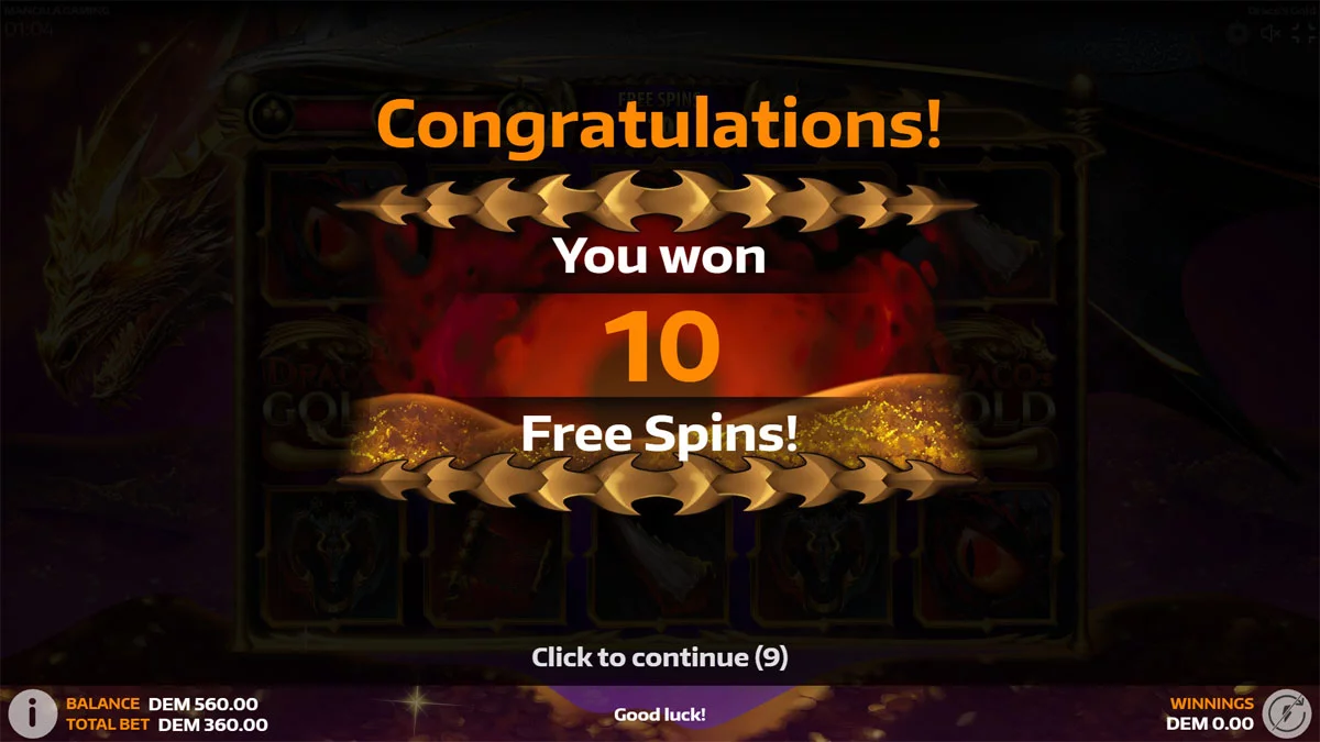 Drago's Gold Slot Free Spins Triggered
