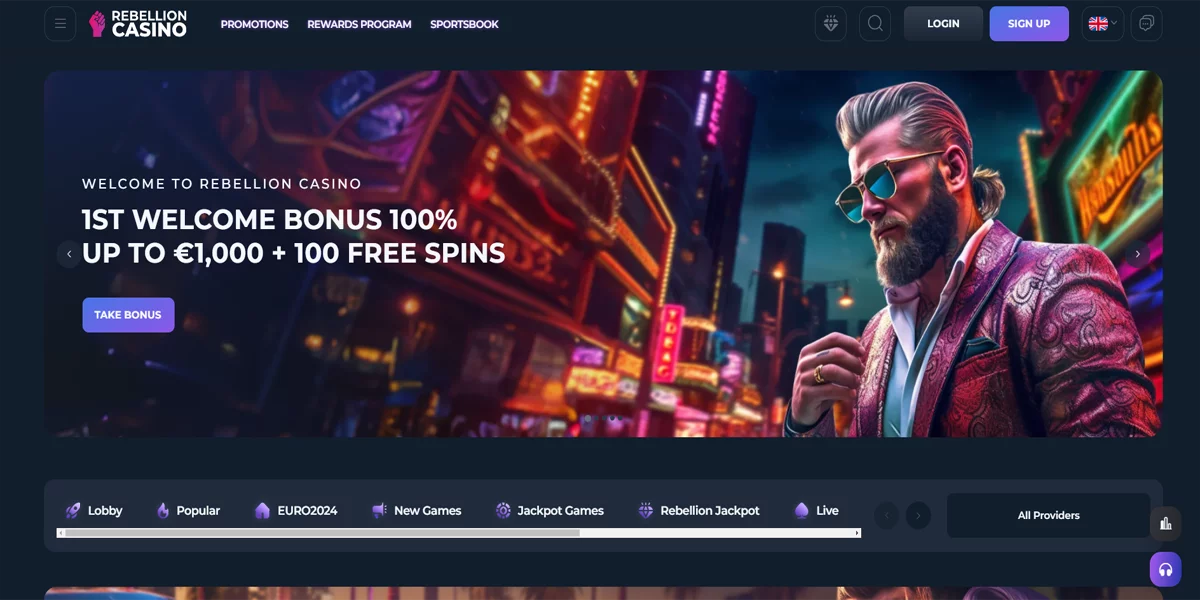 Rebellion Casino Homescreen