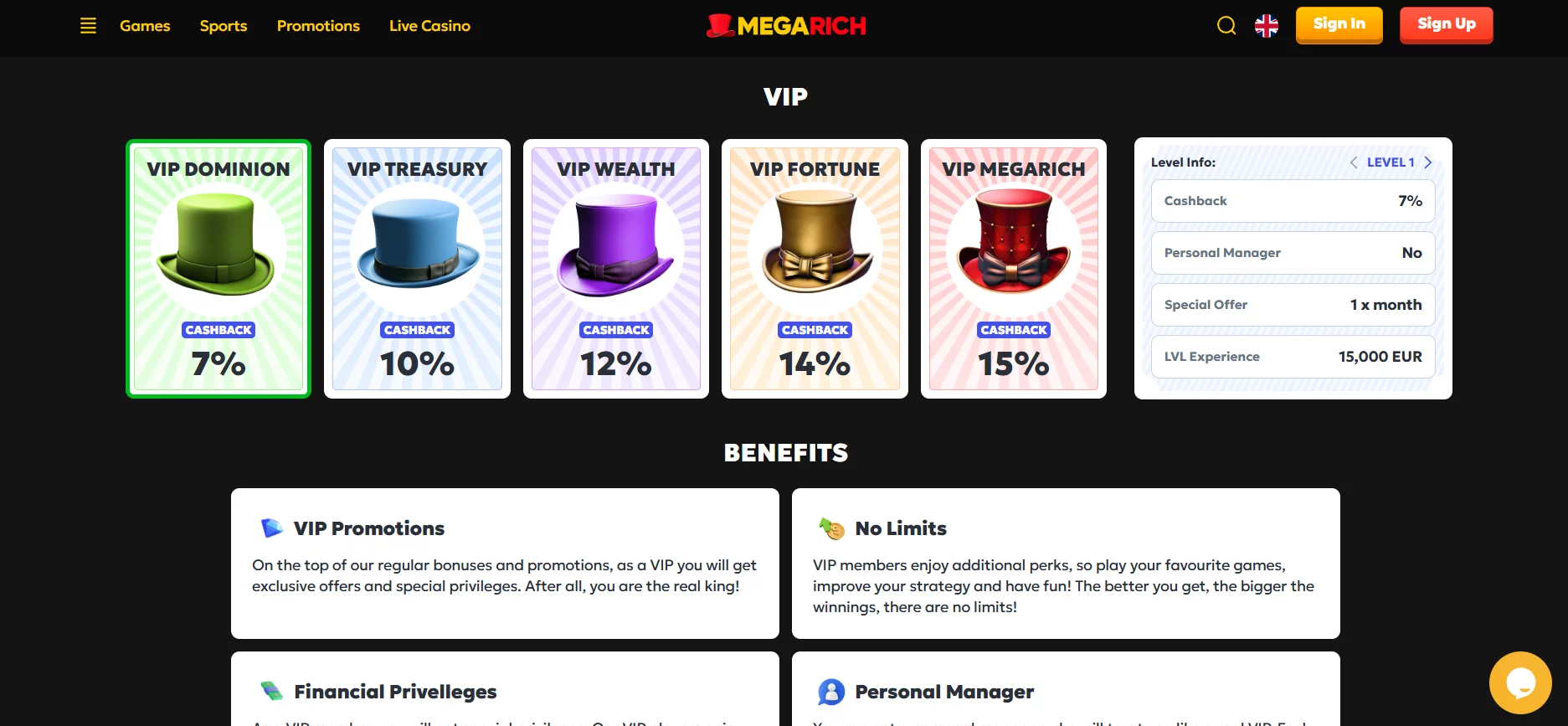 Megarich Casino VIP Program