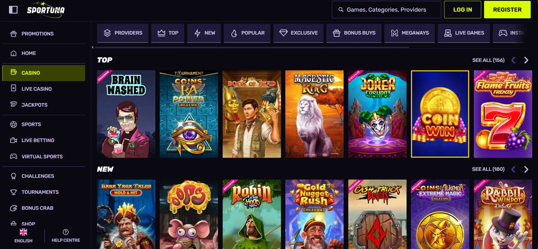 Sportuna Casino Slots Section