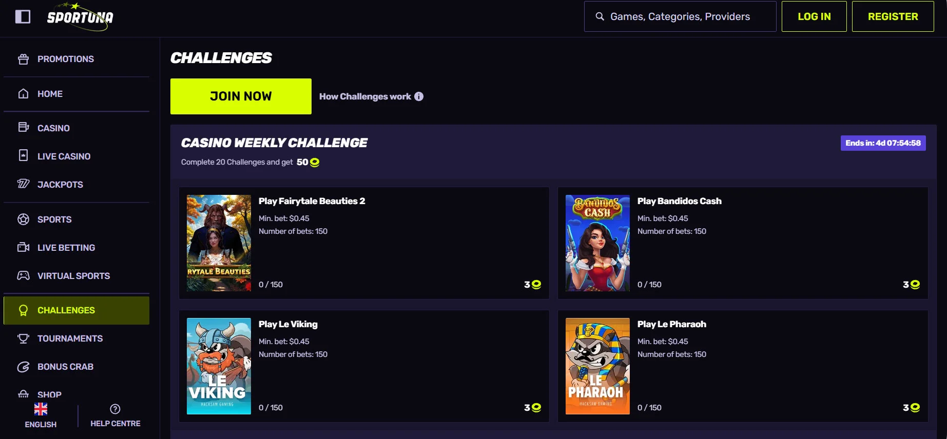 Sportuna Casino Challenges