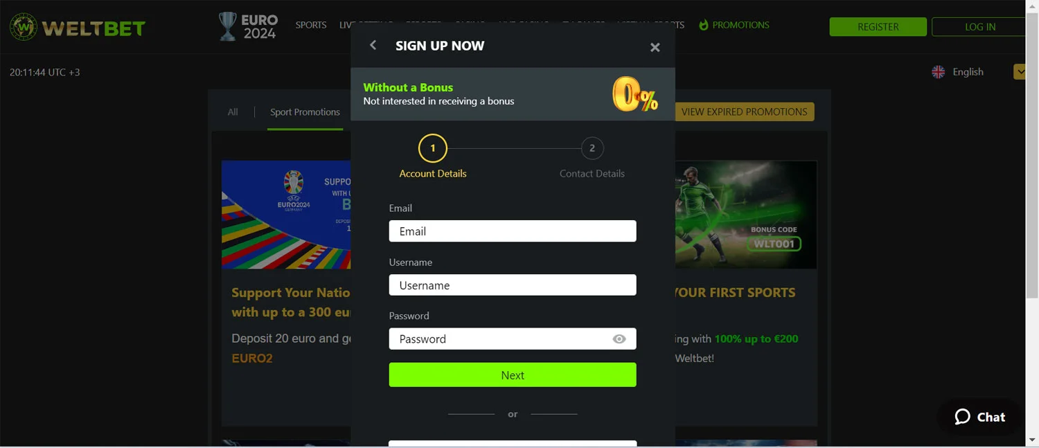 Weltbet Casino Registration