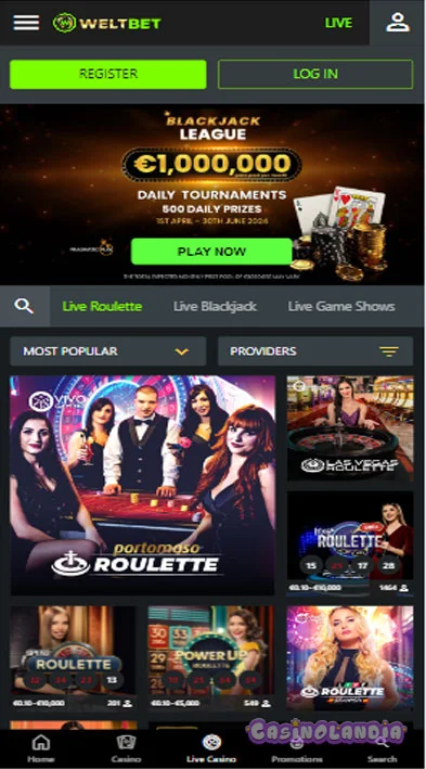 Weltbet Casino Mobile View
