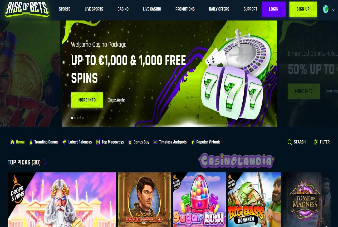 Rise of Bets Casino Desktop View