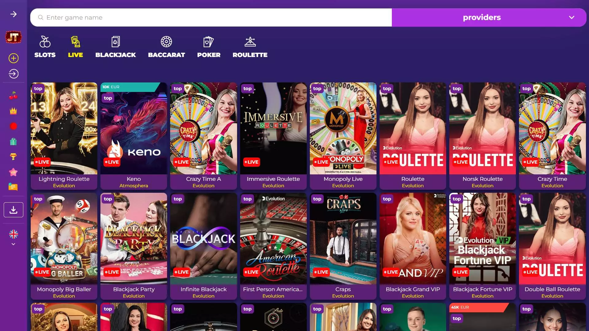 Jacktop Casino Live Games