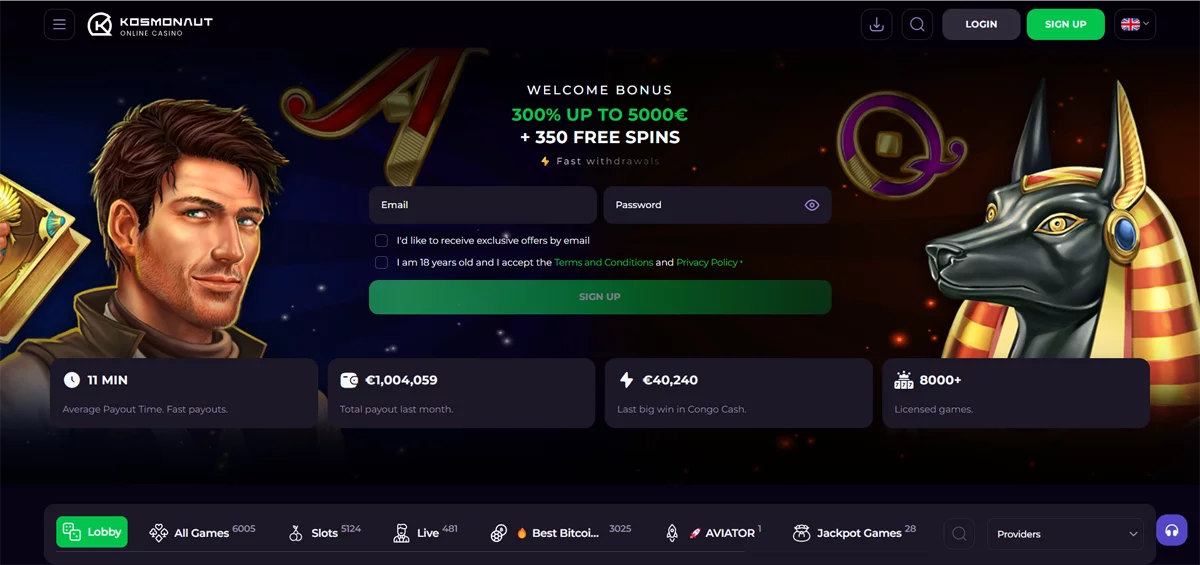 Kosmonaut Casino Home Page