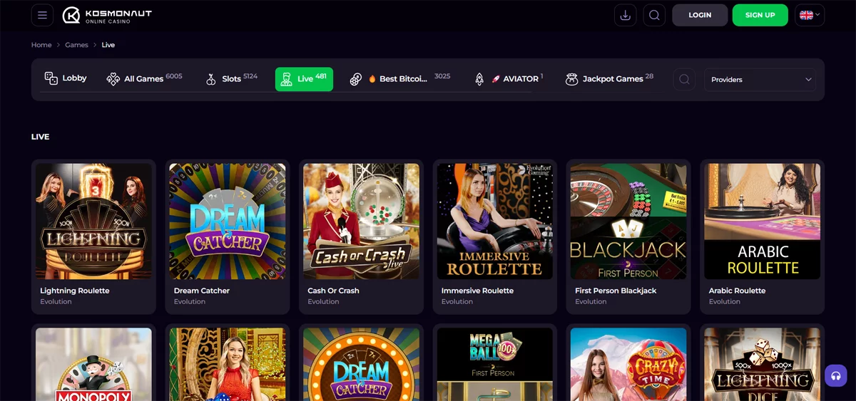 Kosmonaut Casino Live Games