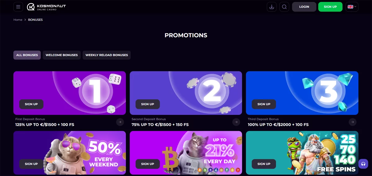 Kosmonaut Casino Promotions