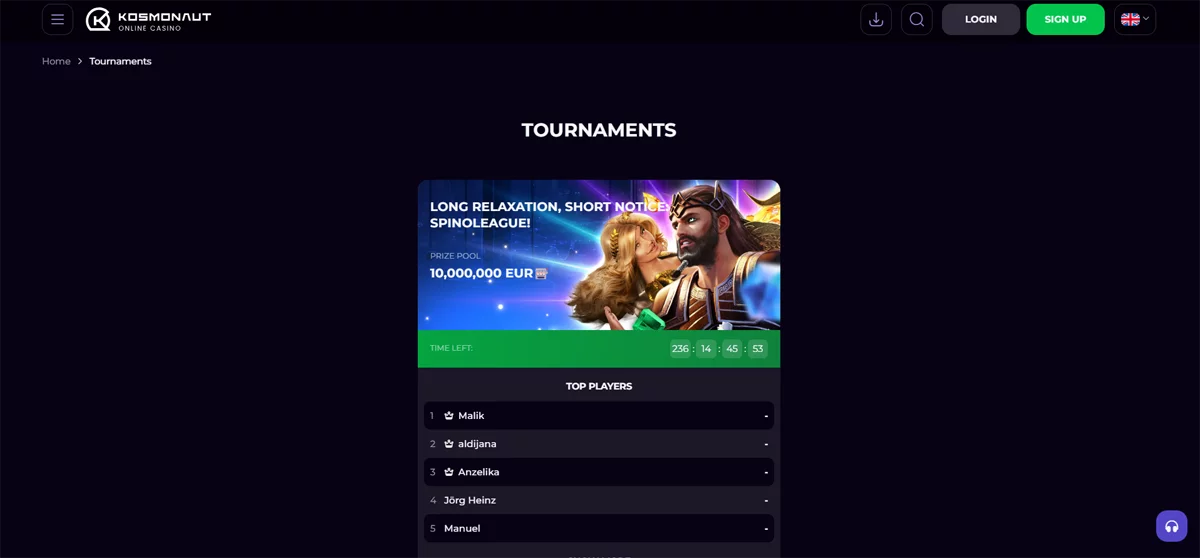 Kosmonaut Casino Tournaments