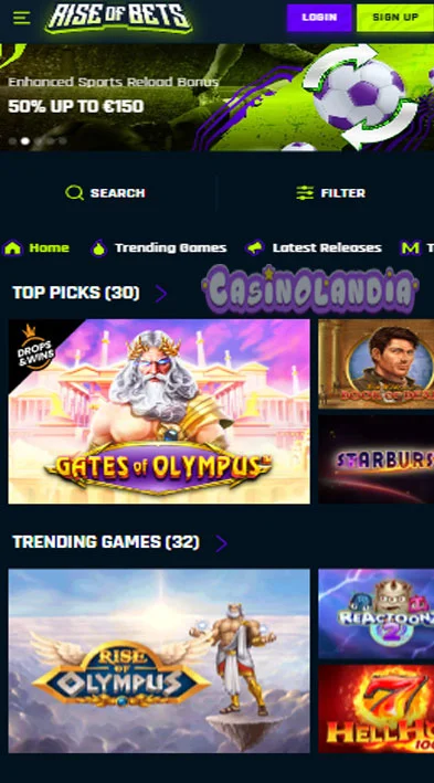 Rise of Bets Casino Mobile View