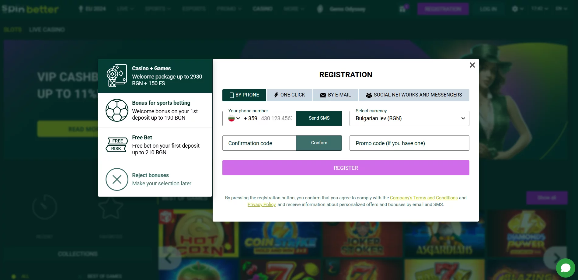 SpinBetter Casino Registration