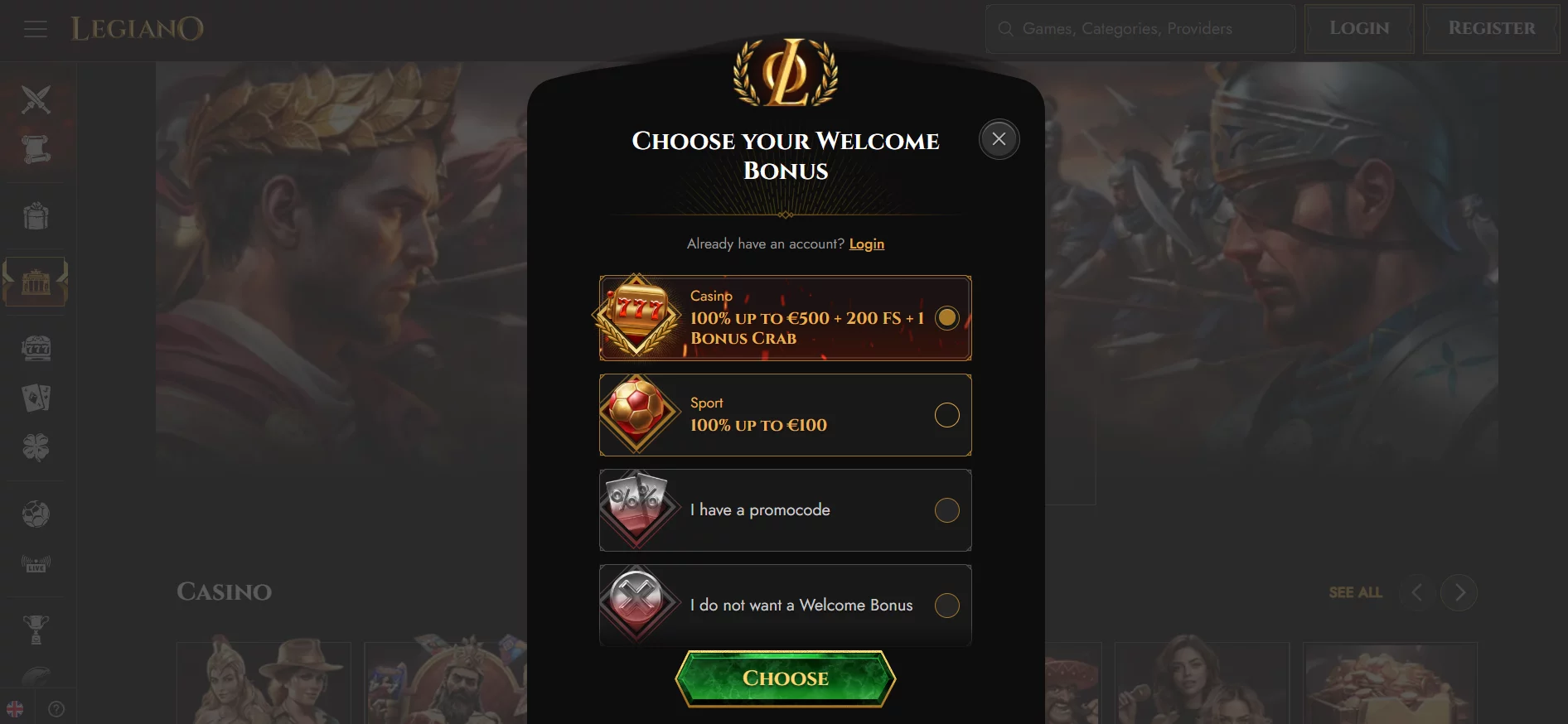 Legiano Casino Registration