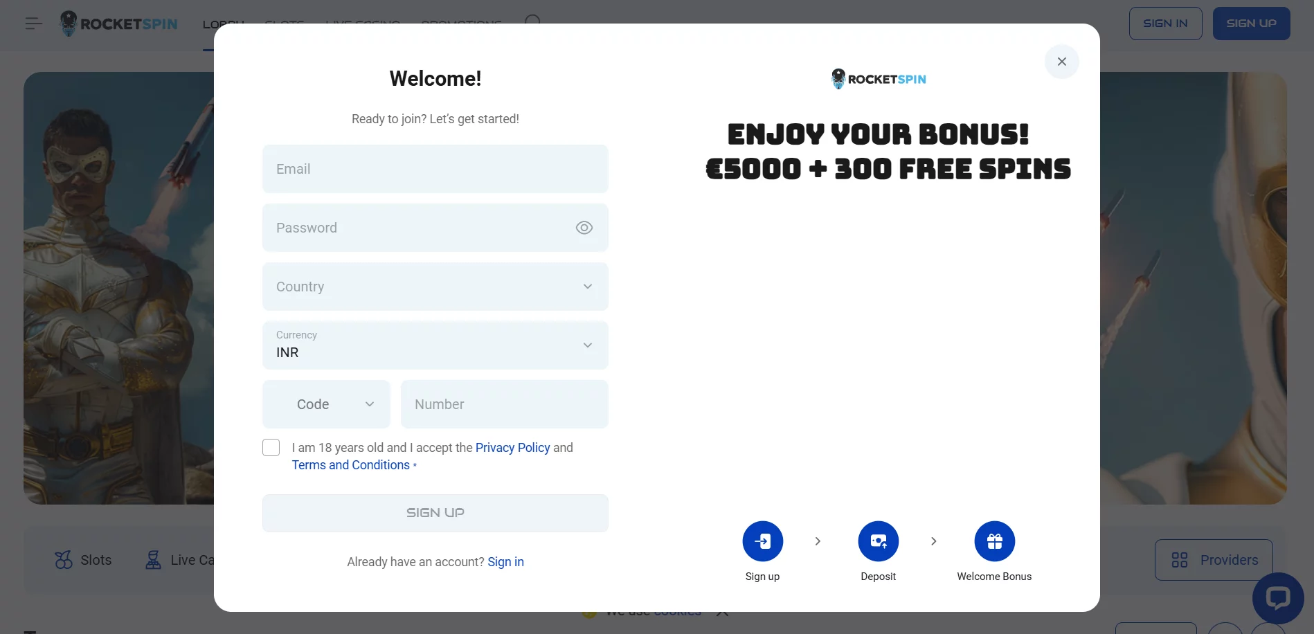Rocketspin Casino Registration