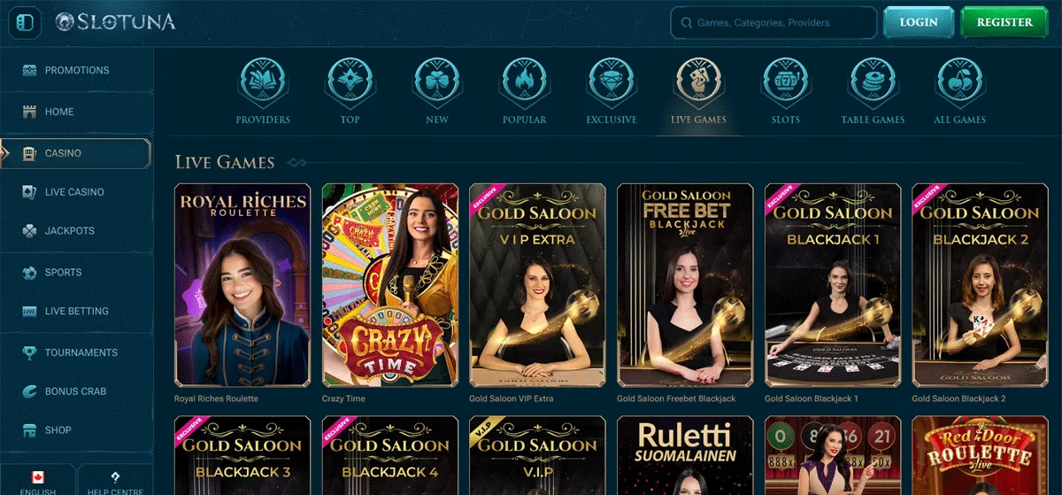 Slotuna Casino Live Games