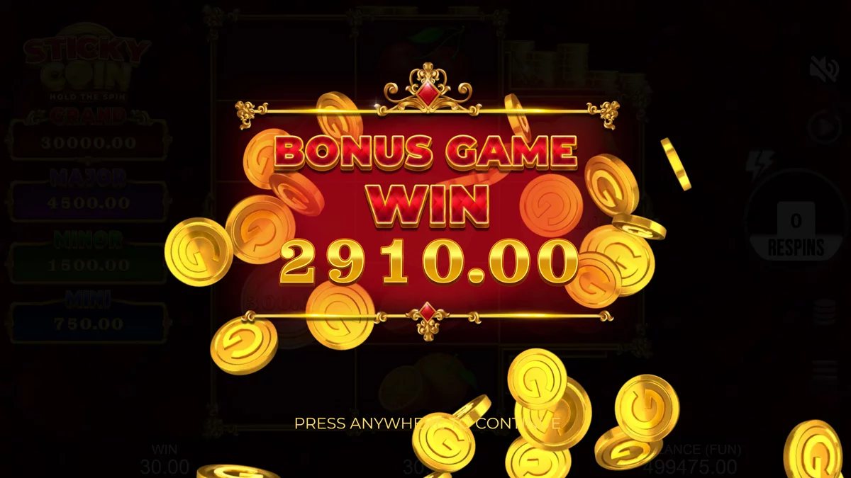Sticky Coin Bonus Game Win