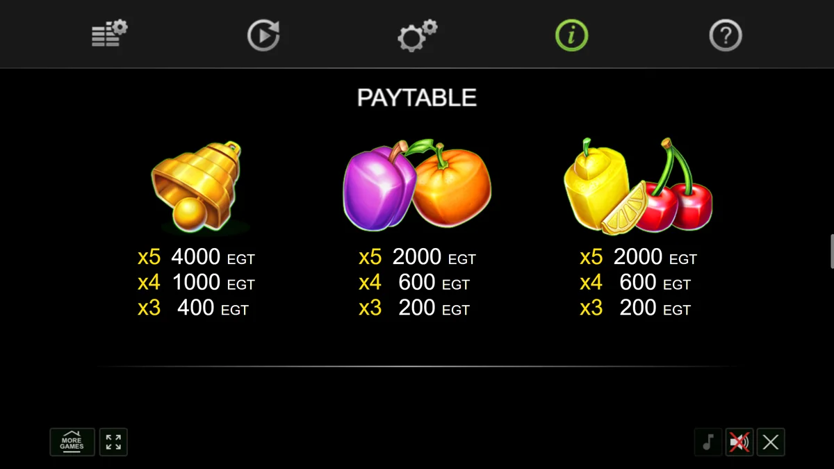 20 Bulky Fruits Paytable 2