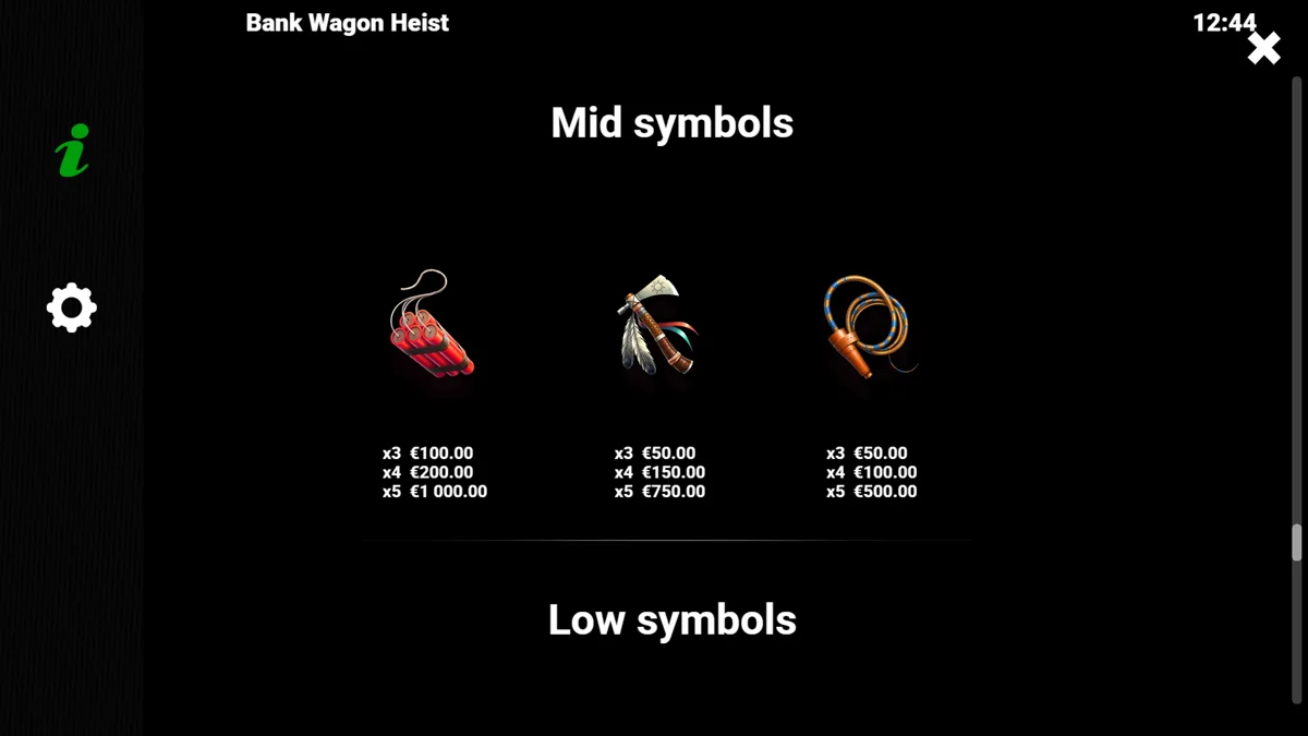 Bank Wagon Heist mid Paytable Symbols