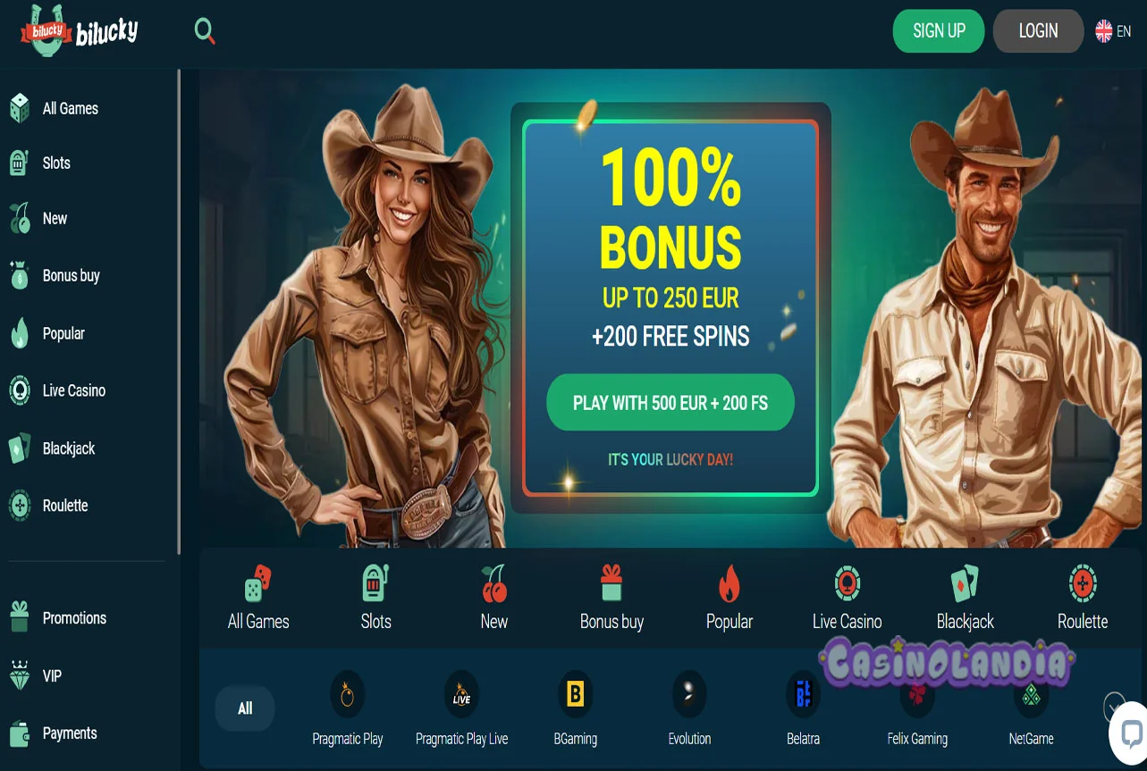 Bilucky Casino Desktop View