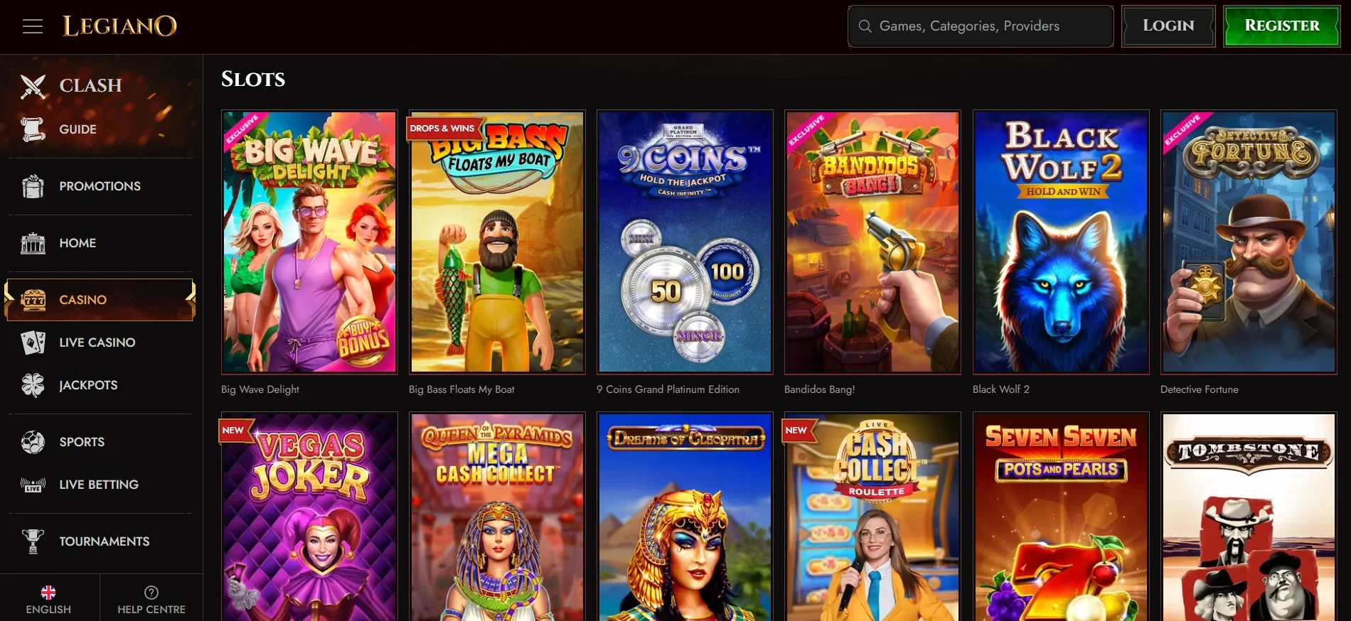 Legiano Casino Slots Section