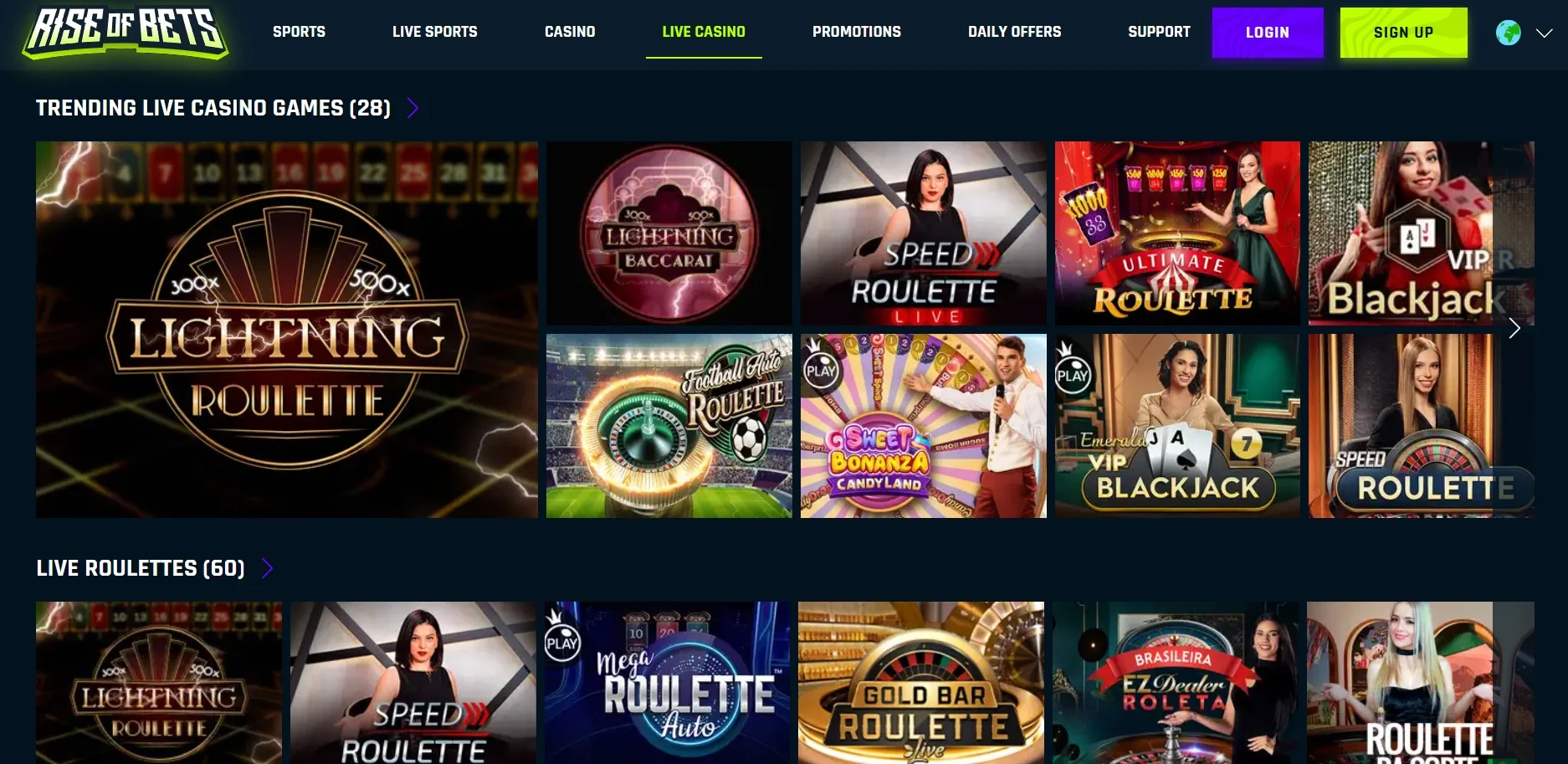 Rise of Bets Casino Live Casino