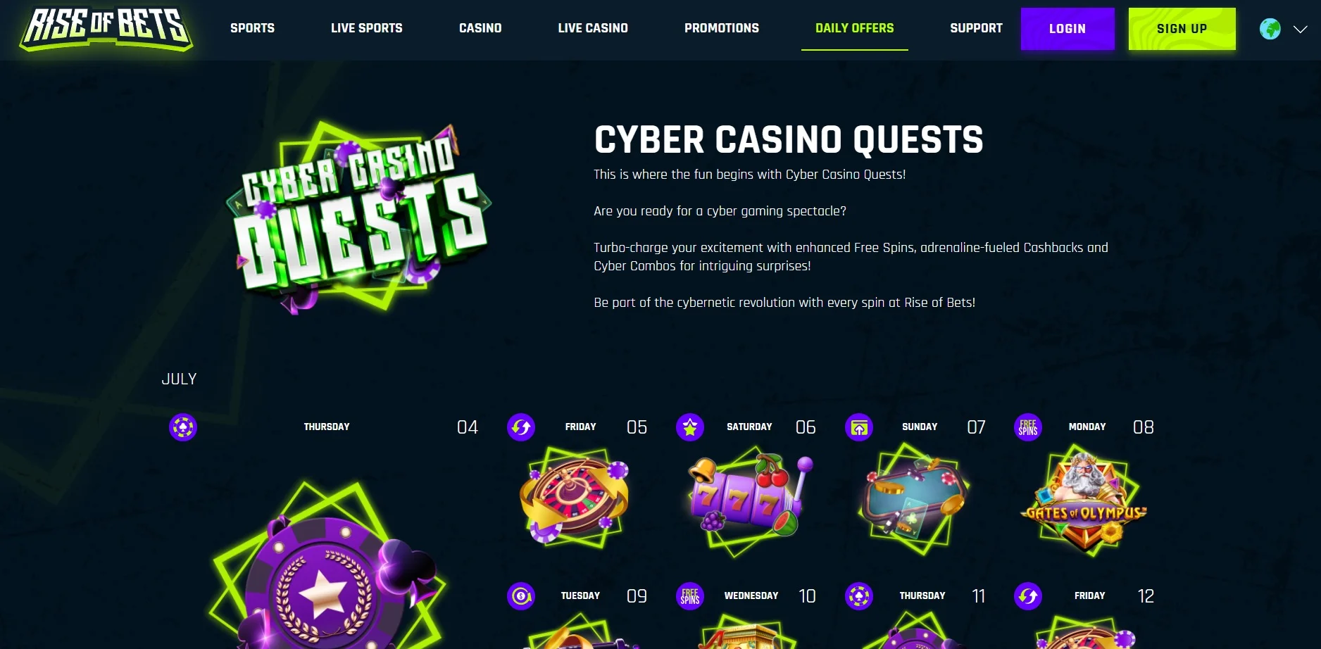Rise of Bets Casino Daily Offer