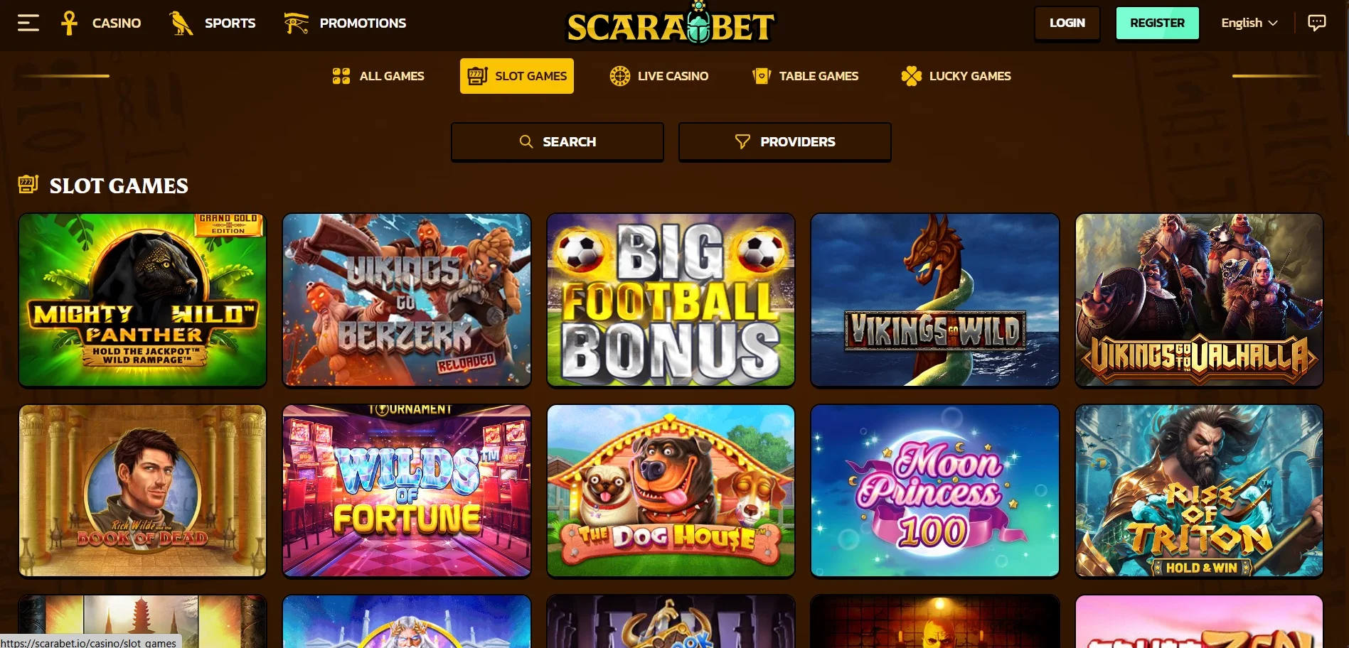 Scarabet Casino Slots Section